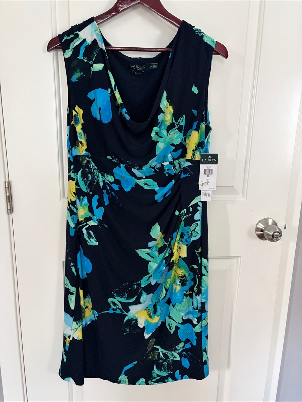 Lauren Ralph Lauren Black Floral Cowl Neck Sleeveless Dress